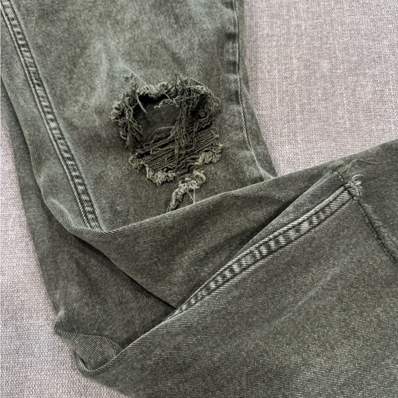 Cleo + Wolf High Rise Ankle Straight Jeans Green Distressed Sz 27 - Picture 5 of 9